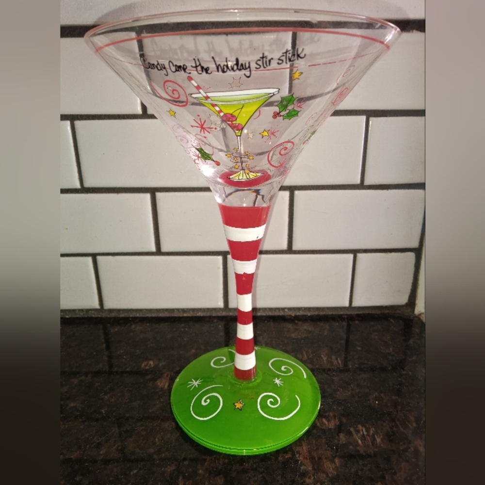 Festive Holiday Martini Glass with Candy Cane Design